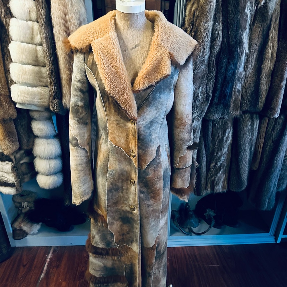 Vicenza Pelle Full Length Shearling Goat Leather Stylish Hooded Vintage Coat